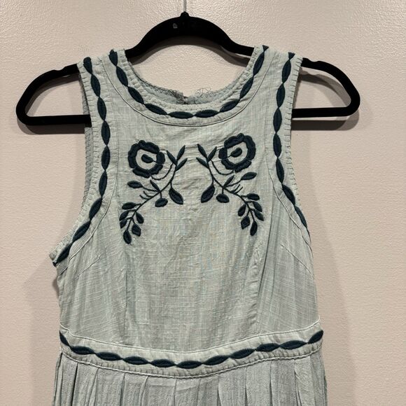 NWOT Free People Delightful Birds of a Feather Dress Embroidered Teal Women sz 4 - Picture 2 of 11